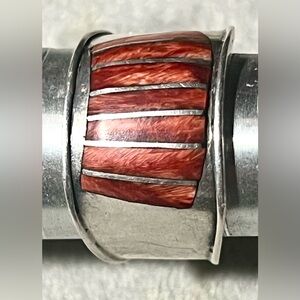Native American Sterling Silver Coral Inlay Ring size white size 10.5